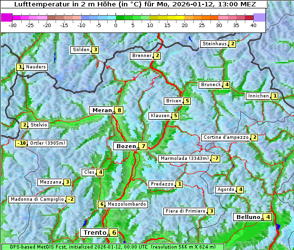 Temperatur, 12. 1. 2026