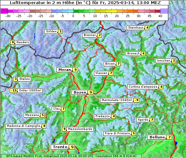 Temperatur, 14. 3. 2025