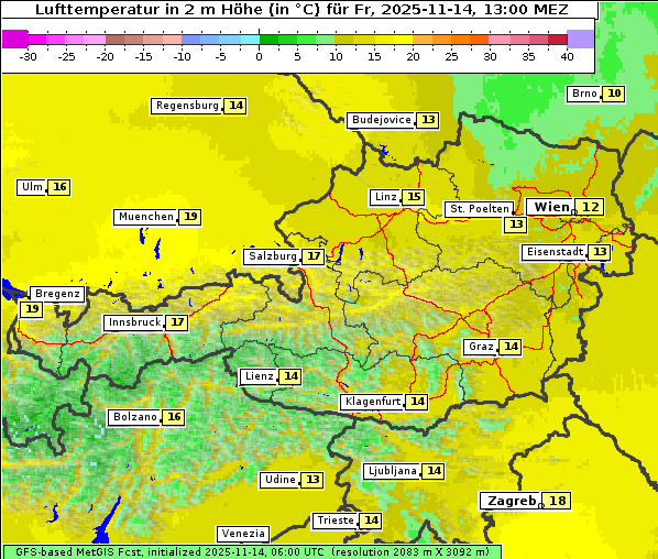 Temperatur, 14. 11. 2025