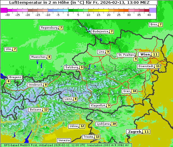 Temperatur, 13. 2. 2026