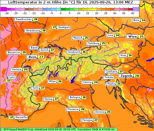Temperatur, 26. 8. 2025