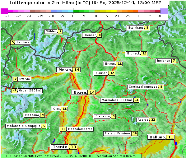 Temperatur, 14. 12. 2025