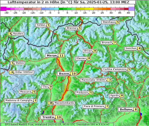 Temperatur, 25. 1. 2025