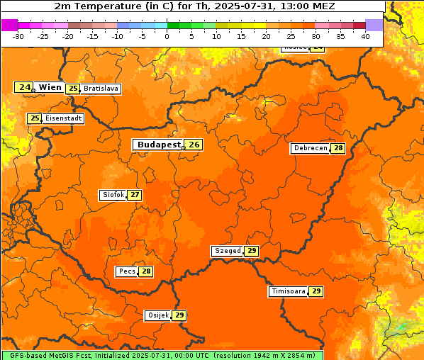 Temperatur, 31. 7. 2025