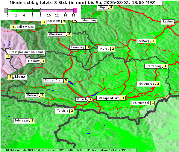 Niederschlag, 2. 8. 2025