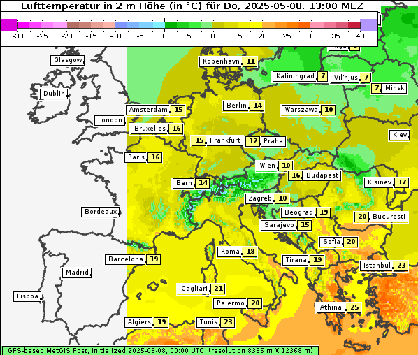 Temperatur, 8. 5. 2025