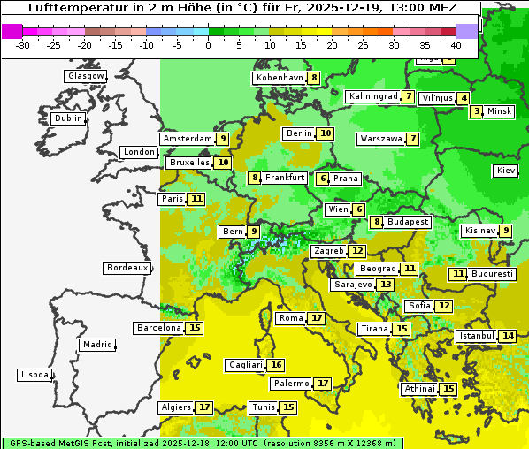 Temperatur, 19. 12. 2025