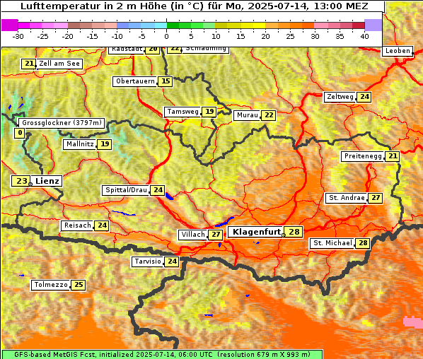 Temperatur, 14. 7. 2025