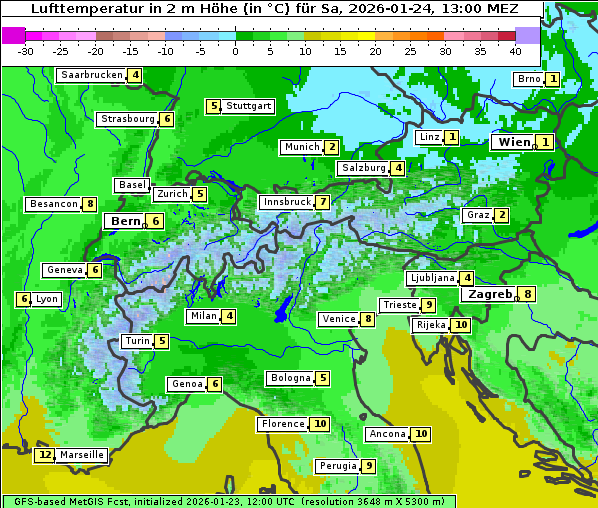 Temperatur, 24. 1. 2026
