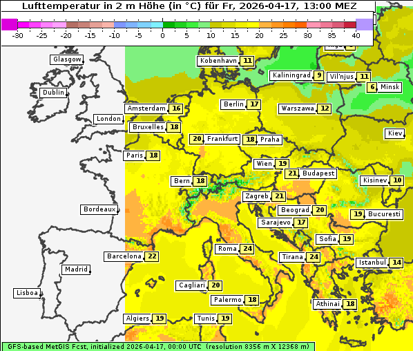 Temperatur, 17. 4. 2026