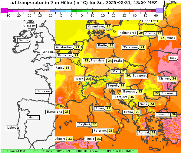 Temperatur, 31. 8. 2025