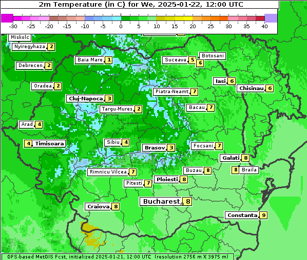 Temperatur, 22. 1. 2025