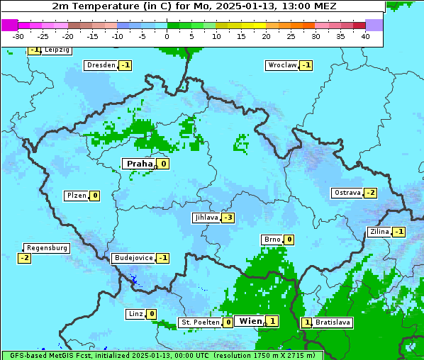 Temperatur, 13. 1. 2025