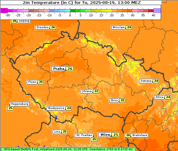 Temperatur, 19. 8. 2025