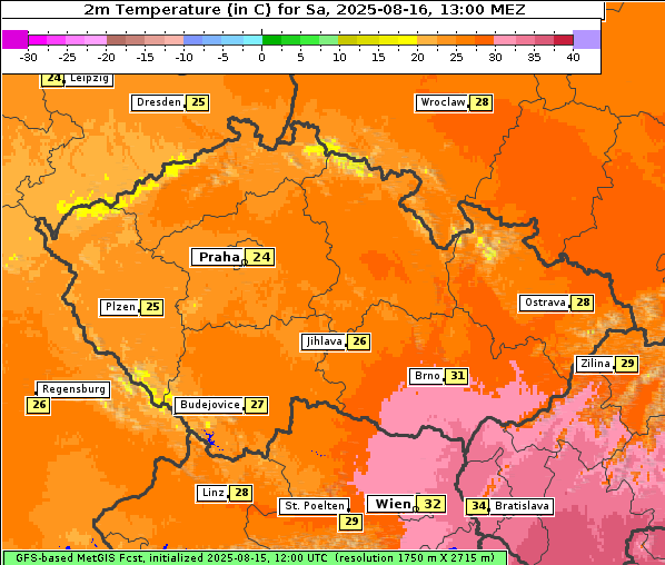 Temperatur, 16. 8. 2025