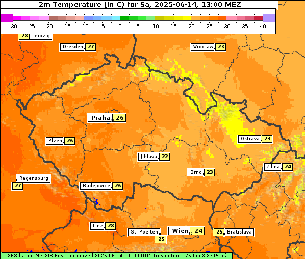 Temperatur, 14. 6. 2025
