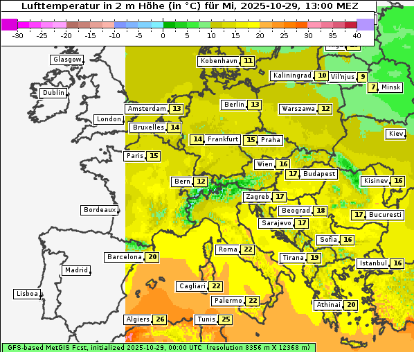 Temperatur, 29. 10. 2025