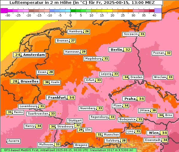 Temperatur, 15. 8. 2025
