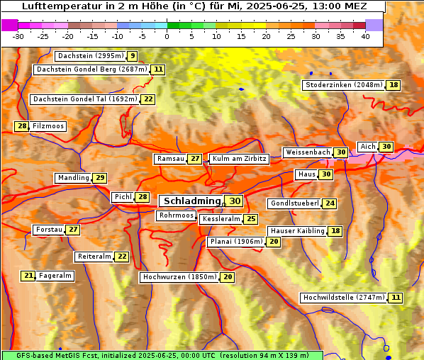 Temperatur, 25. 6. 2025