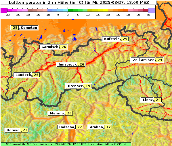 Temperatur, 27. 8. 2025