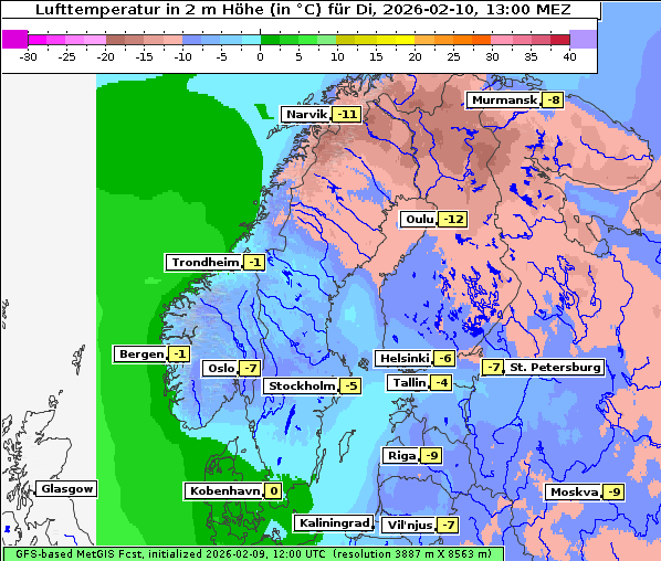 Temperatur, 10. 2. 2026