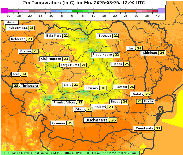 Temperatur, 25. 8. 2025