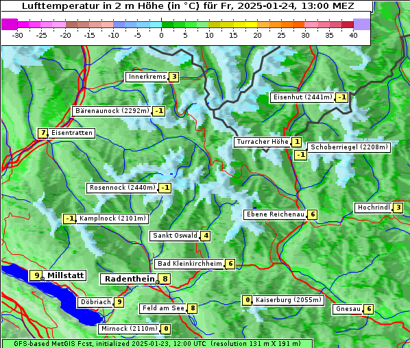 Temperatur, 24. 1. 2025