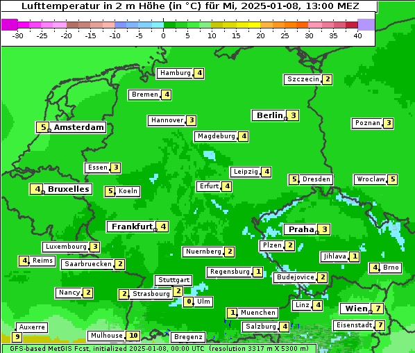 Temperatur, 8. 1. 2025