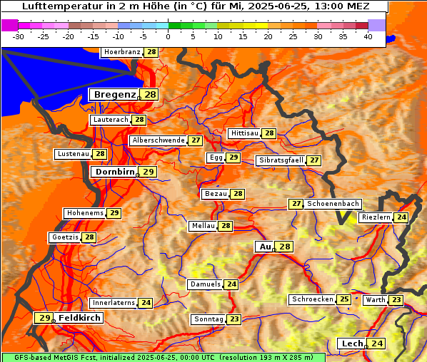Temperatur, 25. 6. 2025