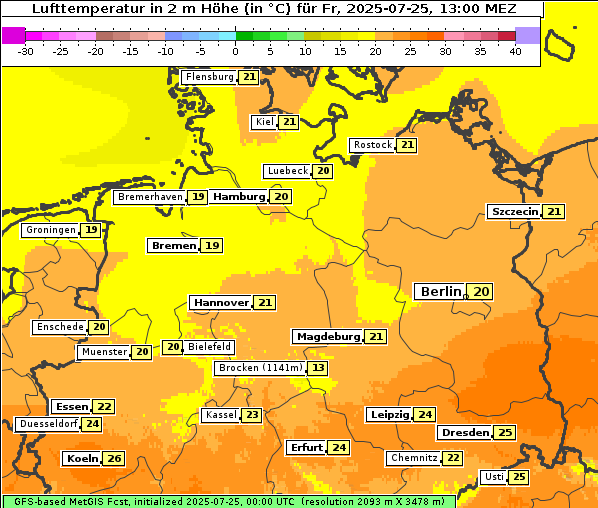 Temperatur, 25. 7. 2025