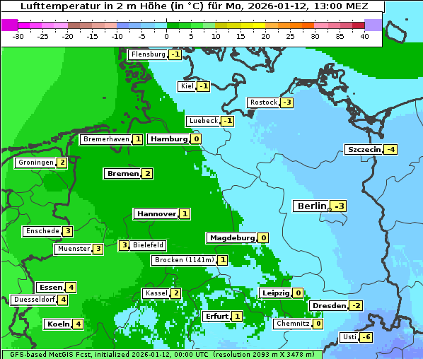 Temperatur, 12. 1. 2026