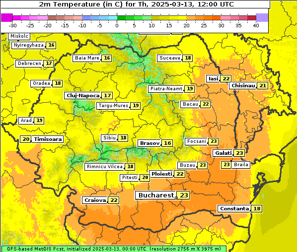 Temperatur, 13. 3. 2025