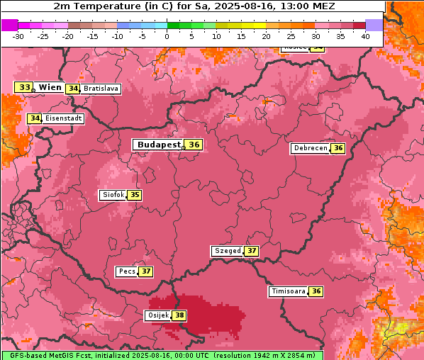 Temperatur, 16. 8. 2025
