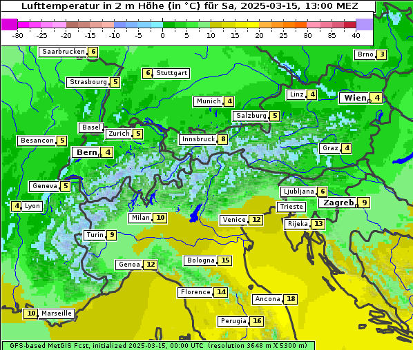 Temperatur, 15. 3. 2025