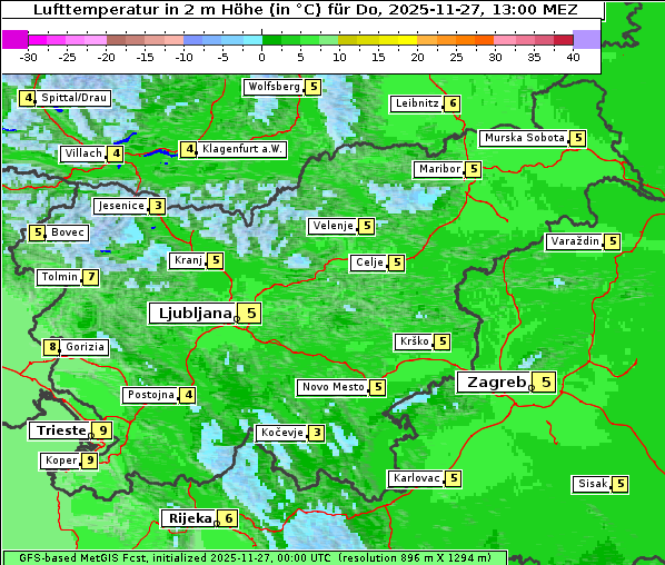 Temperatur, 27. 11. 2025