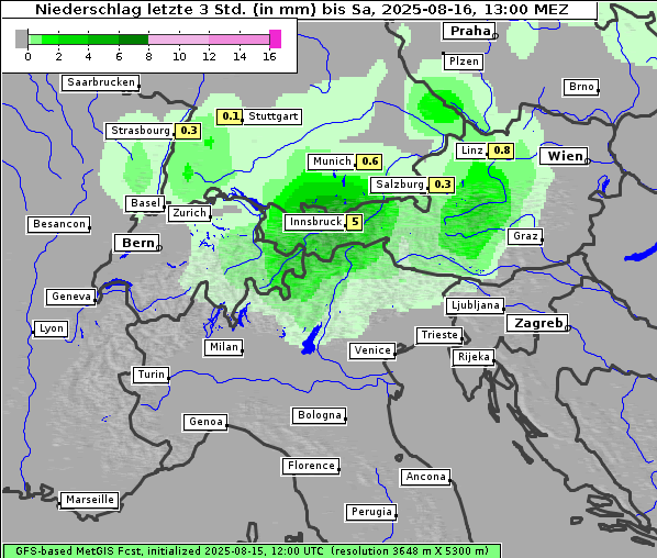 Niederschlag, 16. 8. 2025