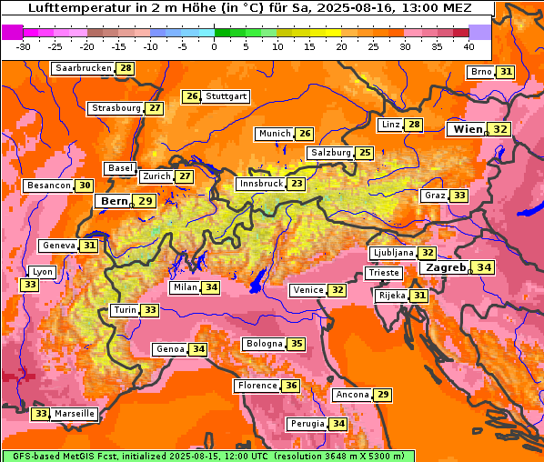Temperatur, 16. 8. 2025