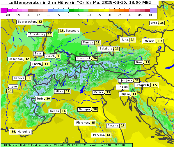 Temperatur, 10. 3. 2025