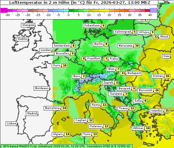 Temperatur, 27. 3. 2026