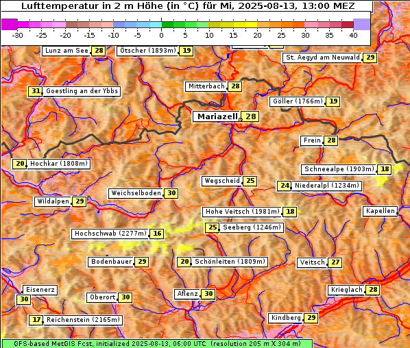 Temperatur, 13. 8. 2025