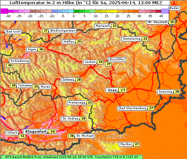 Temperatur, 14. 6. 2025