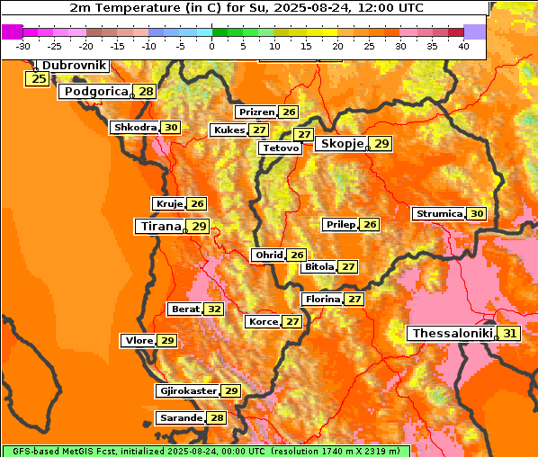 Temperatur, 24. 8. 2025
