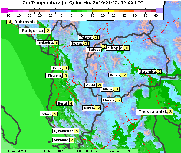 Temperatur, 12. 1. 2026