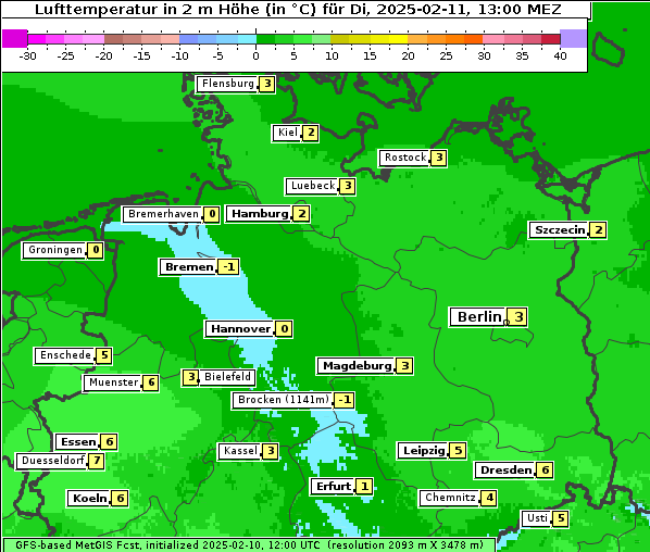 Temperatur, 11. 2. 2025