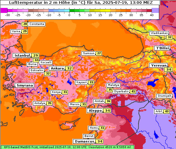 Temperatur, 19. 7. 2025