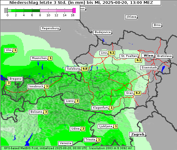 Niederschlag, 20. 8. 2025