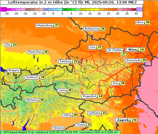 Temperatur, 20. 8. 2025