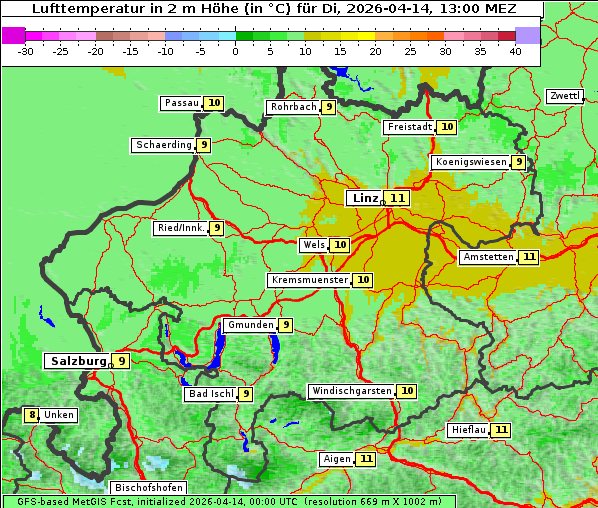 Temperatur, 14. 4. 2026