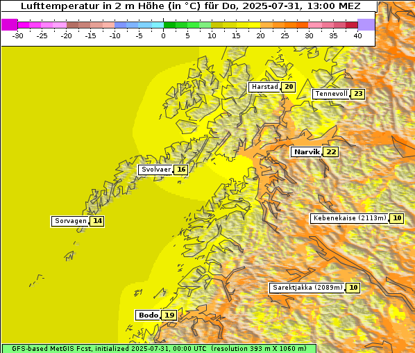 Temperatur, 31. 7. 2025