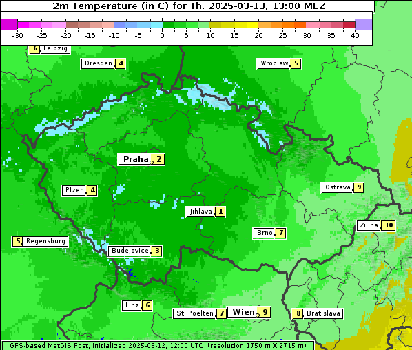 Temperatur, 13. 3. 2025